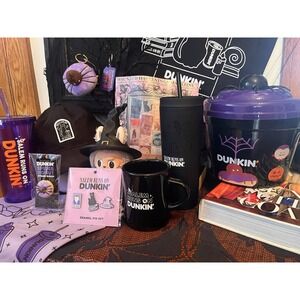 6 Piece-Salem Runs On Dunkin' Bundle. Blk or Pur Tmbler-Mug-Tote-Hat-Pin-Bandana